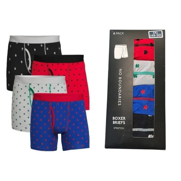 No Boundaries Mens Tag-Free All-Seasons 4-Pk Printed Boxer Briefs  Size 3XL  NWT - Picture 1 of 8